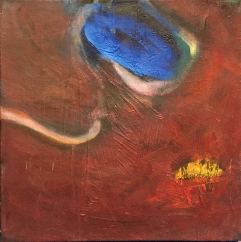 Holly Crawford, 'Blue Orb on Red,' Abstract Acrylic on Canvas, c. 1991 - Appraisal Value: $1.5K* APR 57