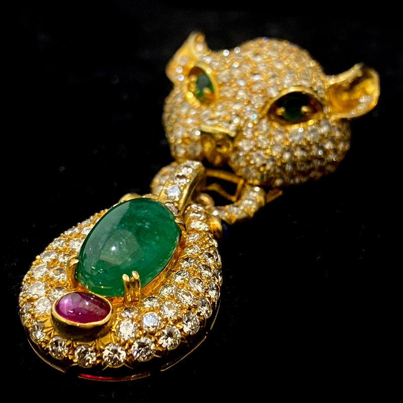Cartier Vintage Brooch 18K Gold Gems Enamel Pin Jewelry