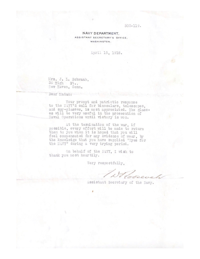 Letter Signed by Franklin Delano Roosevelt C. 1918 - $3K APR Value w/ CoA! APR 57