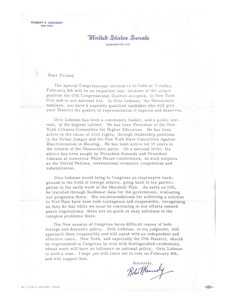 Signed Letter from Robert Kennedy - $1.5K APR Value w/ CoA! APR 57