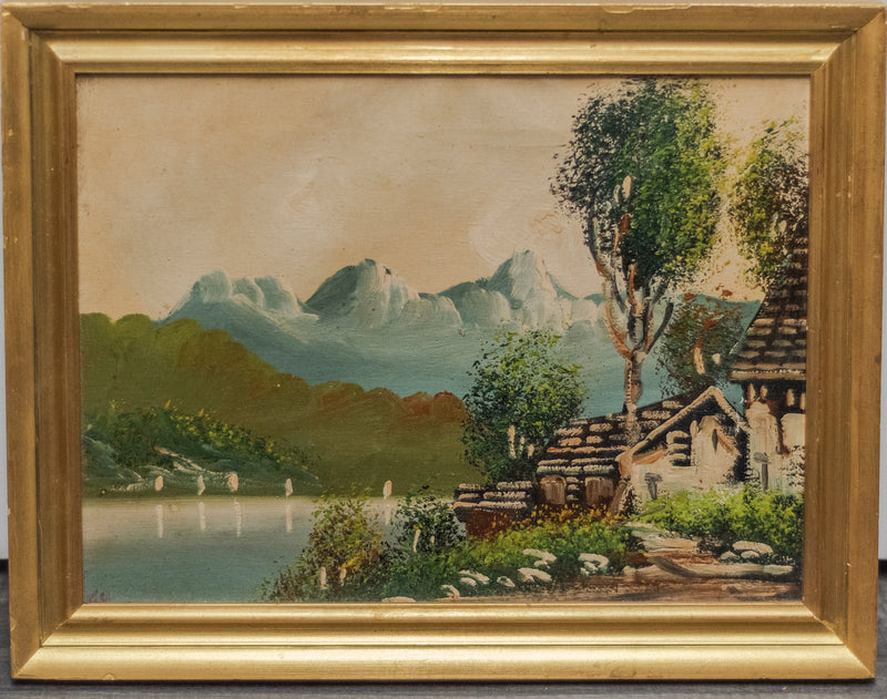 Original Early 20th C. Mountain Log Cabin Oil Painting - $3K APR Value w/ CoA! APR 57