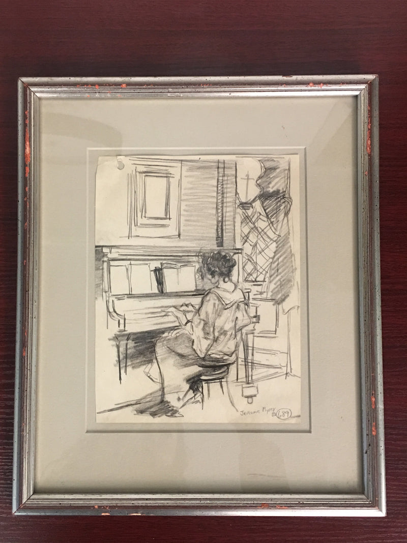 JEROME MYERS "Virginia At the Piano" Original Charcoal on Paper, C. 1920 - $6K Appraisal Value* APR 57