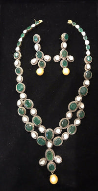 Antique Style Diamond Emerald Pearl Necklace & Earring Set Gold/Silver Est$120K! APR 57