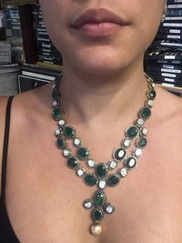 Antique Style Diamond Emerald Pearl Necklace & Earring Set Gold/Silver Est$120K! APR 57