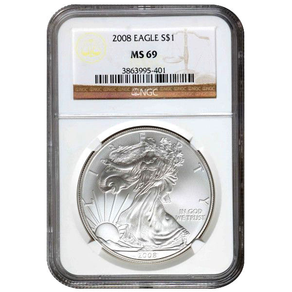 2008 1 oz American Silver Eagle Coin NGC MS69 APR 57