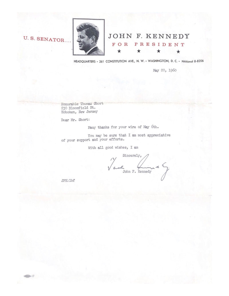 JFK Signed Letter on Presidential Campaign Stationary - $30K APR Value w/ CoA! APR 57