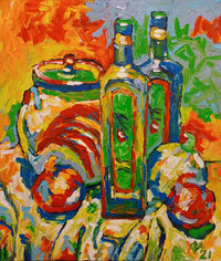 OLEG KUFAYEV "Two Bottles, Jar, and Fruits" Oil on Linen - $10K Appraisal Value! APR 57