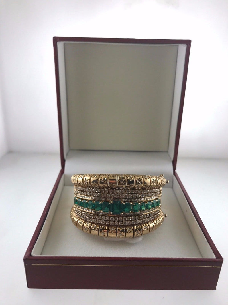 Ladies Emerald and Diamond Cuff Bracelet 18K Yellow Gold Setting - $28.5K Appraisal Value! APR 57