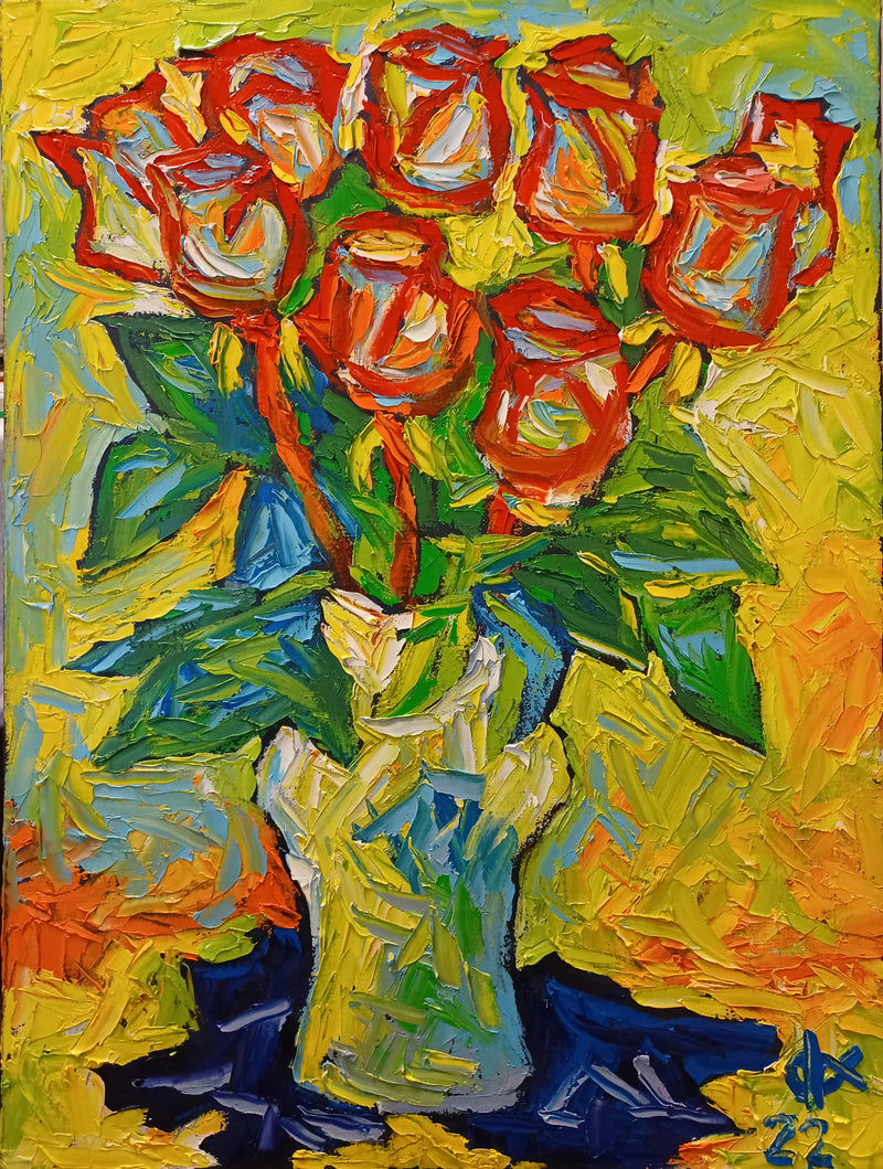 OLEG KUFAYEV "Roses" Oil on Linen - $6K Appraisal Value! APR 57