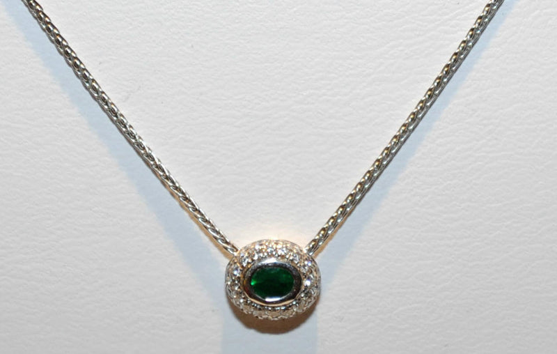 Diamond & Emerald Pendant Necklace with 18K White Gold Chain - $10K VALUE APR 57
