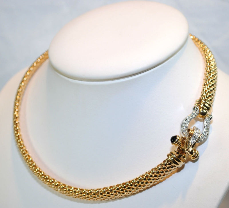 Omega Braided Mesh Necklace with Diamond & Onyx Horseshoe Clasp in 14K Gold - $25K VALUE APR 57