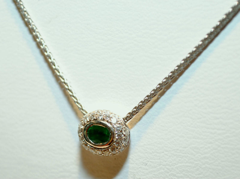 Diamond & Emerald Pendant Necklace with 18K White Gold Chain - $10K VALUE APR 57