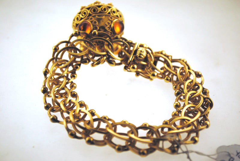 1960s Vintage Link Bracelet with Garnet & Topaz Decorated Globe Charm in Solid 14K Yellow Gold - $20K VALUE APR 57