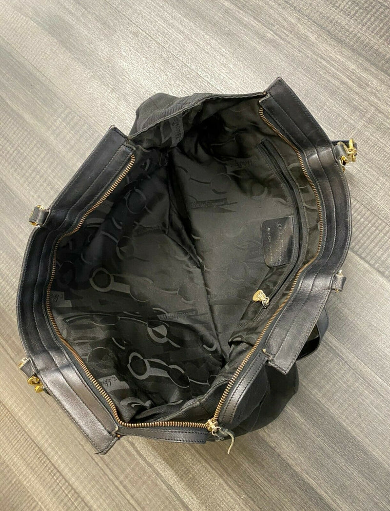 SALVATORE FERRAGAMO Leather-Trimmed Tiered Grossgrain Bag