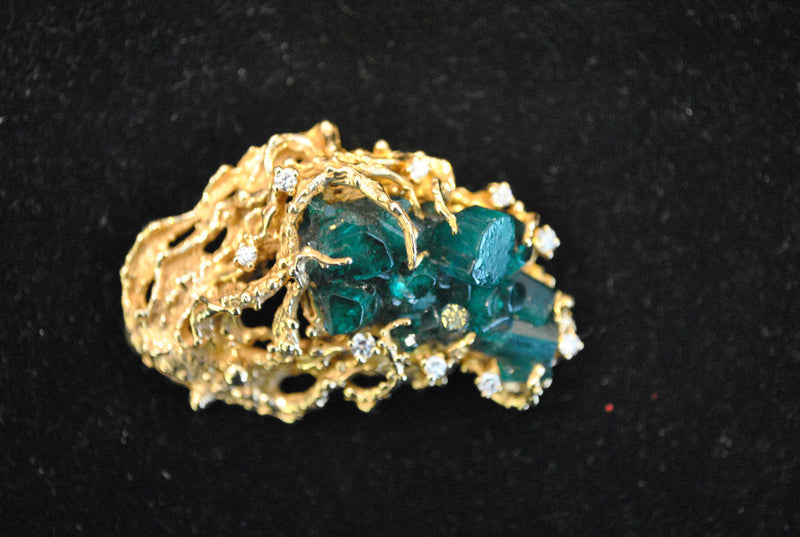 Very Unique Solid 14K Yellow Gold Brooch/Pendant with Diamonds and Raw Emeralds - $75K VALUE} APR 57
