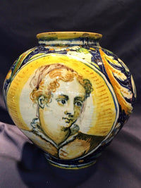 Antique Majolica Cachepot Italian Vase with Portraits Circa 17th Century - $50K VALUE APR 57
