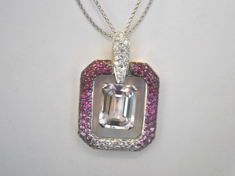 Exquisite 21 Carat Pink Sapphire & Ruby 18K White Gold Pendant with Diamond 14K White Gold Necklace - $30K VALUE APR 57