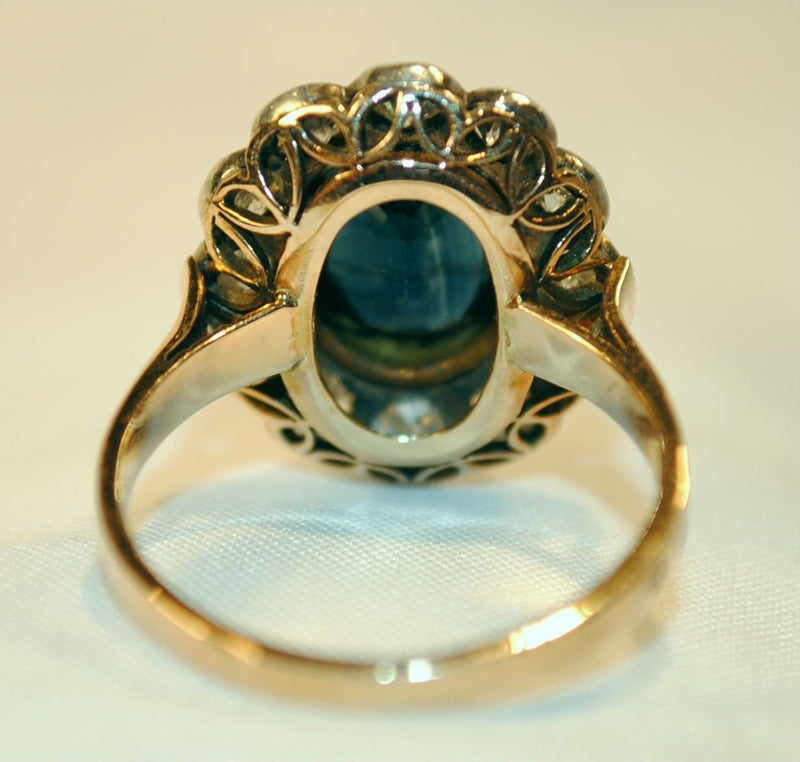 1900s Antique Edwardian 4 Carat Oval Sapphire Ring with Diamonds in 14K Yellow Gold - $30K VALUE APR 57
