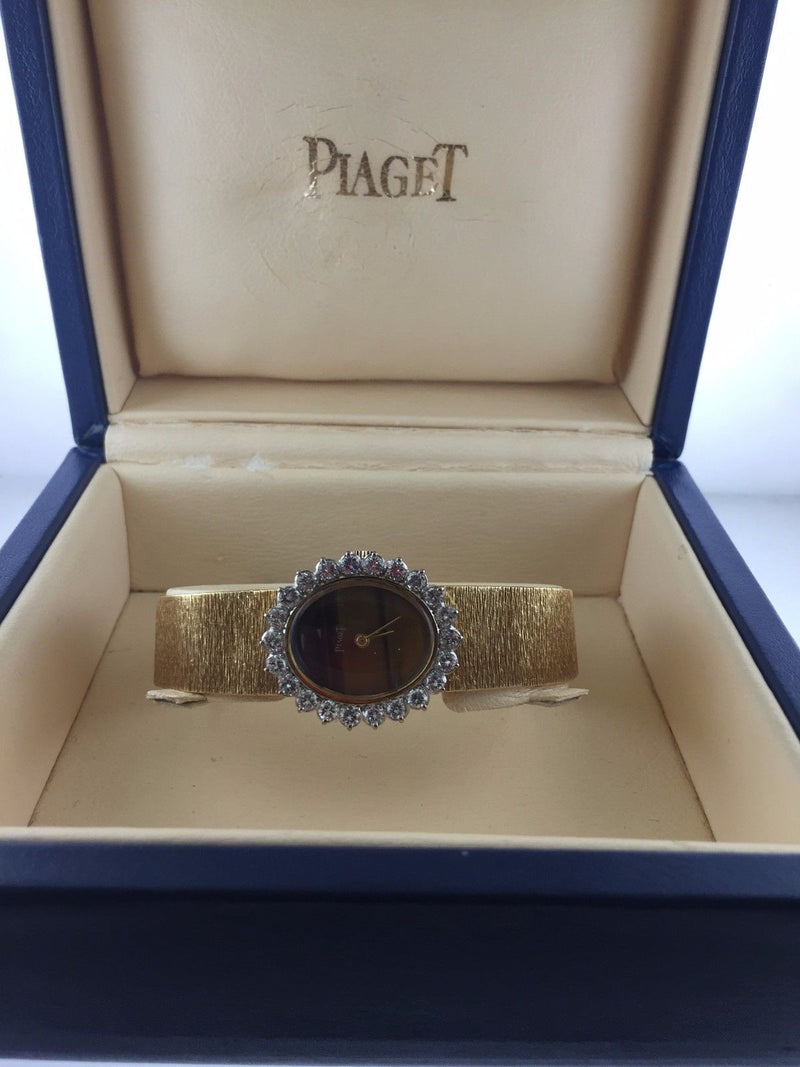 PIAGET Women's 18K Yellow Gold Wristwatch with Diamond Bezel & Tiger Eye Dial - $50K VALUE APR 57
