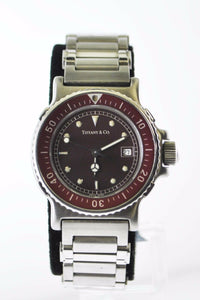 TIFFANY & CO. Rare Vintage SS Burgundy Men's Diving Watch - $10K Appraisal Value! ✓ APR 57