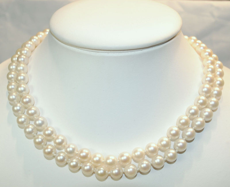 1950s Vintage Double-Strand Saltwater 7.5 mm Pearl Necklace with Diamond Clasp - $25K VALUE APR 57