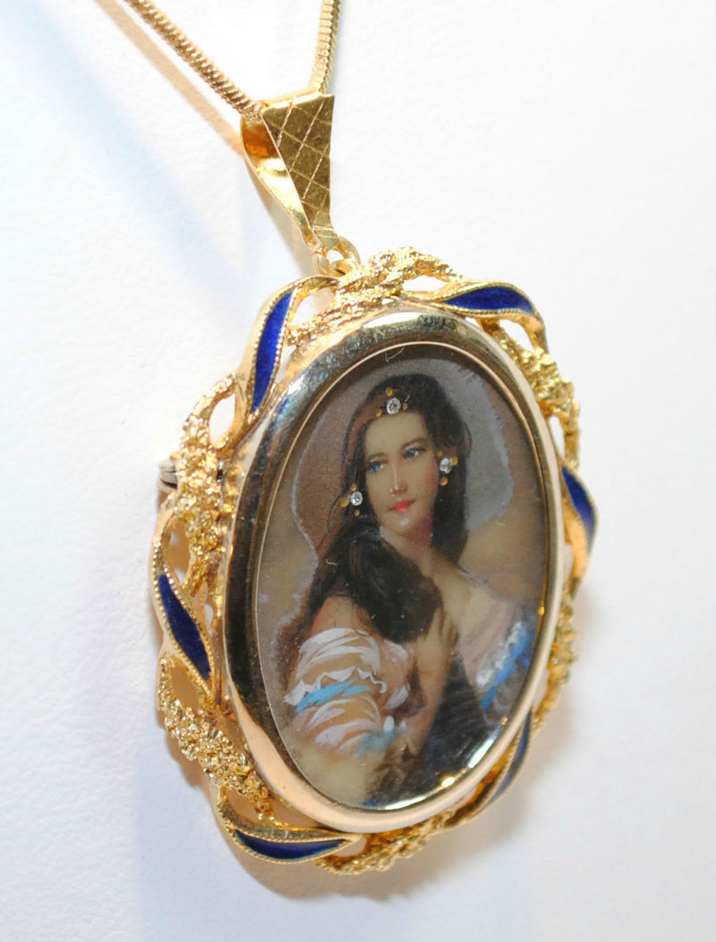 1940s Hand Painted Miniature of a Woman Brooch/Pendant in 18K Yellow Gold - $15K VALUE APR 57