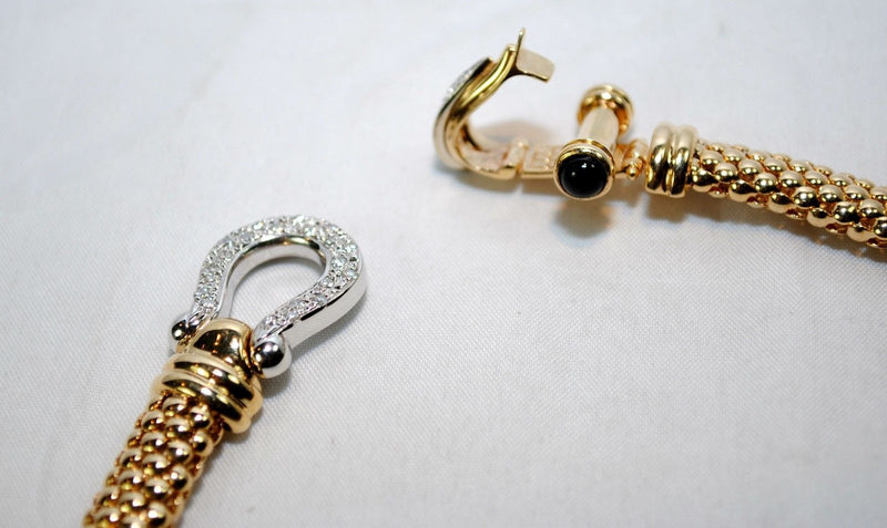 Omega Braided Mesh Necklace with Diamond & Onyx Horseshoe Clasp in 14K Gold - $25K VALUE APR 57