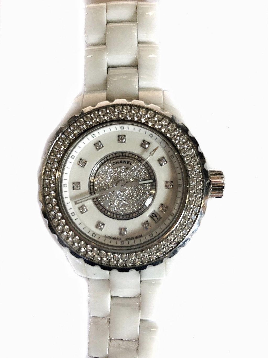Antique, Estate & Consignment Chanel J12 Diamond White Ceramic Watch 575-83  - Hurdle's Jewelry