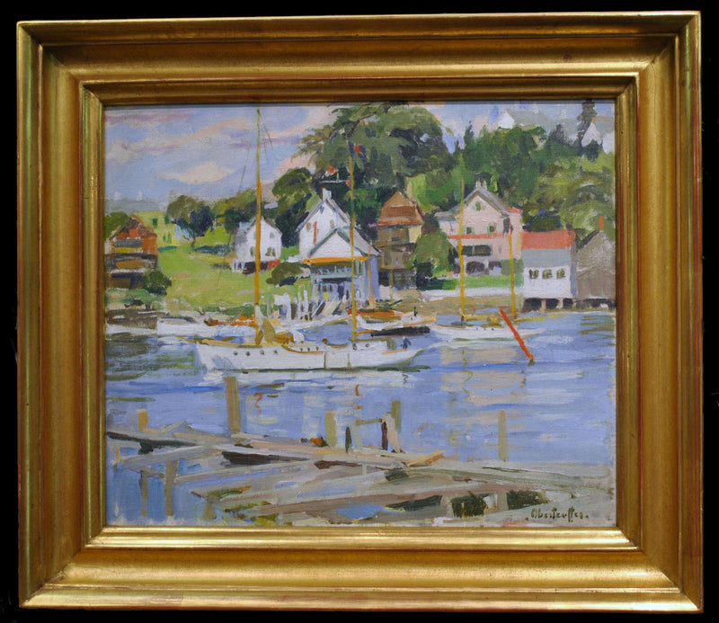George Oberteuffer, 'Yacht Club, Boothbay Harbor,' Oil Painting, 1930s, Signed - Appraisal Value: $50K* APR 57