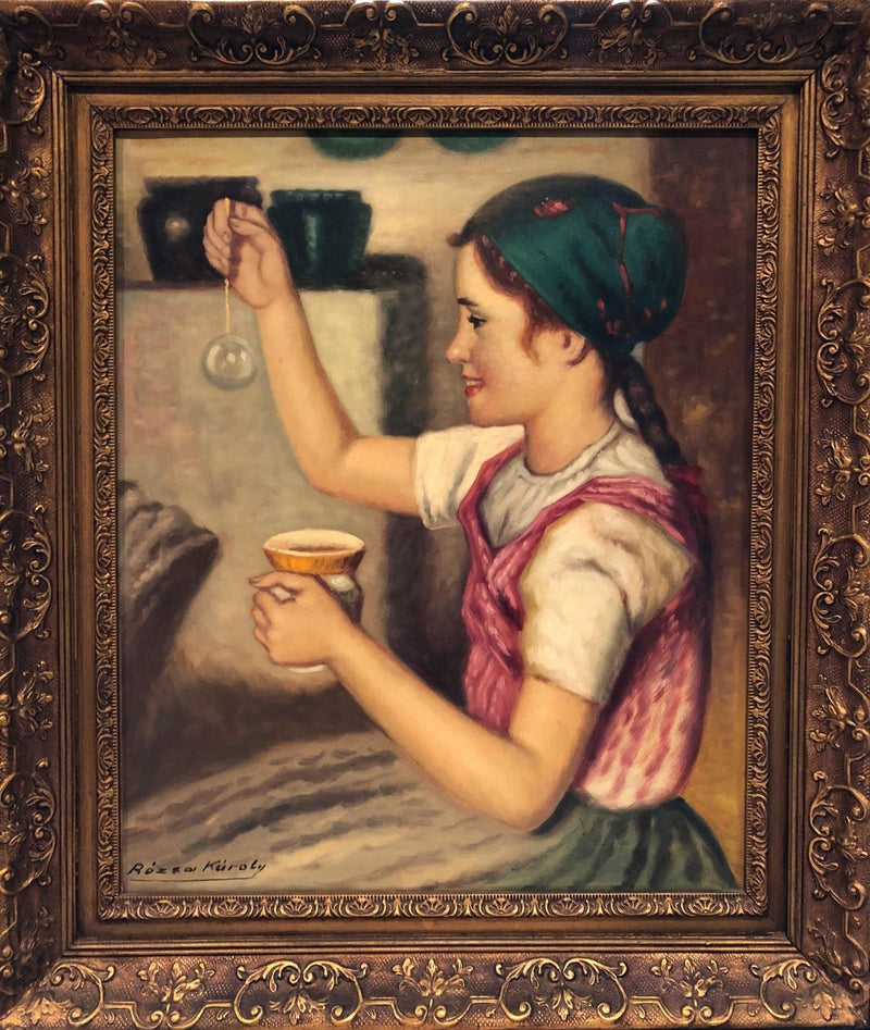 Rozsa Karoly "Girl Blowing Bubble", Original Painting Oil, Signed, w/CoA - Appraisal Value: $10K* APR 57