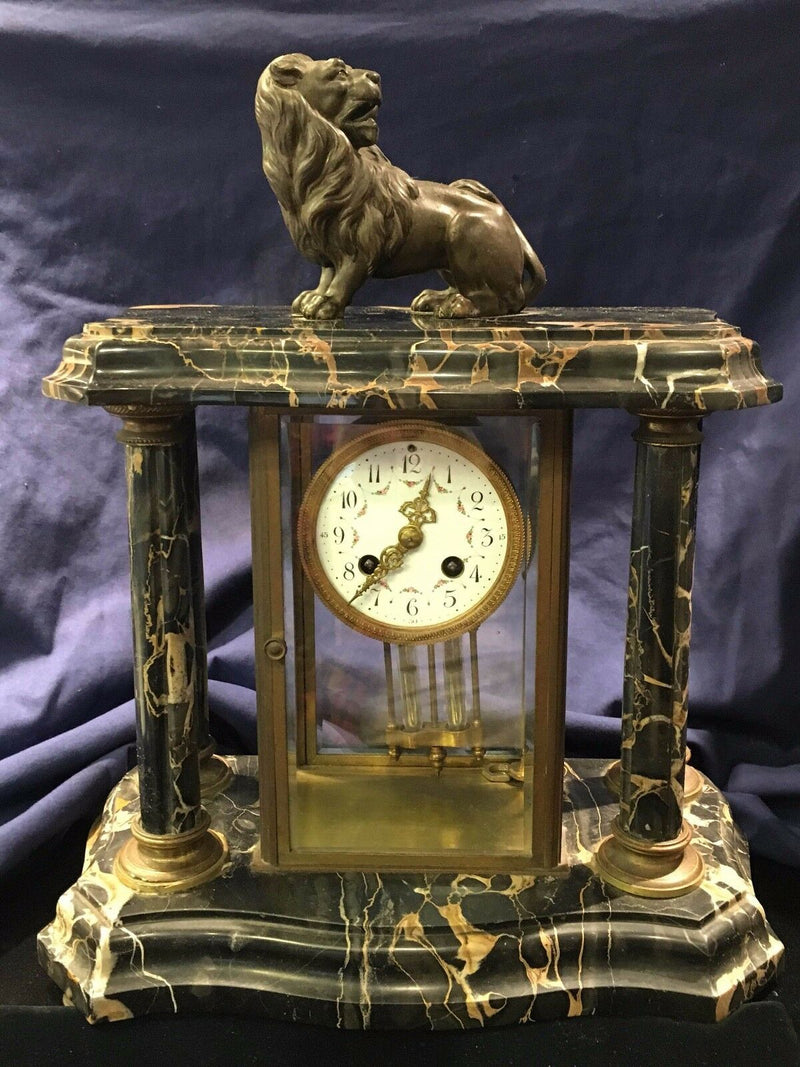 Antique French Marble & Bronze Mantel Clock w/Lion - 19th C. - $30K VALUE* APR 57