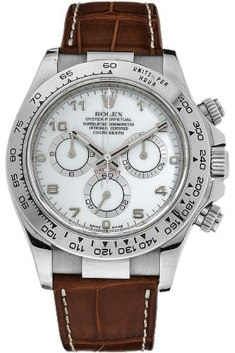 Rolex Men's Daytona Cosmograph Wristwatch in 18K White Gold with Brown Crocodile Strap - $30K VALUE APR 57