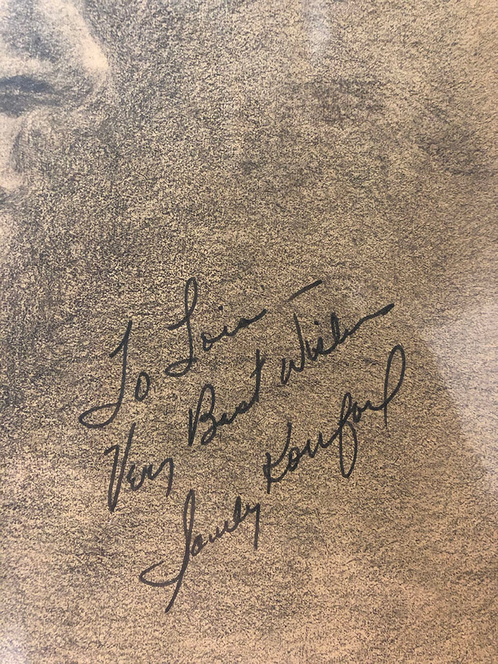 SANDY KOUFAX – Original Charcoal Portrait w/ Autograph- COA- APR $6k!!!@ APR 57