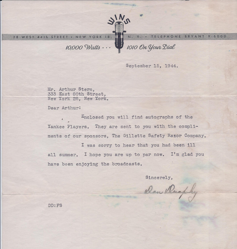 NEW YORK YANKEES 1010 WINS Letter w/ 25 Signatures Including Key Players Joe McCarthy, John Lindell, Hershel Martin, 1944 - $6K VALUE* APR 57