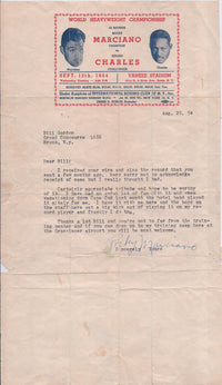 ROCKY MARCIANO Boxing Champion Signed Letter with 1954 Heavyweight Championship Letterhead - $10K VALUE* APR 57