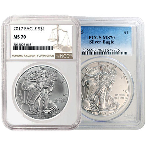1 oz American Silver Eagle MS70 (Random Year, Varied Label, PCGS or NGC) APR 57