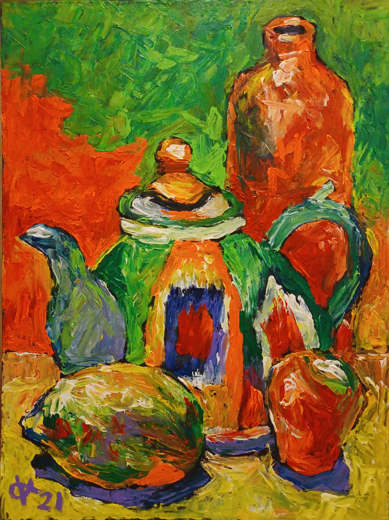 OLEG KUFAYEV "Still Life of Teapot and Vase" Acrylic on Canvas - $800 Appraisal Value! APR 57