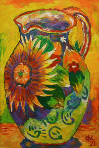 OLEG KUFAYEV "Still Life of Sunflower Jug" Acrylic on Canvas - $2K Appraisal Value! APR 57